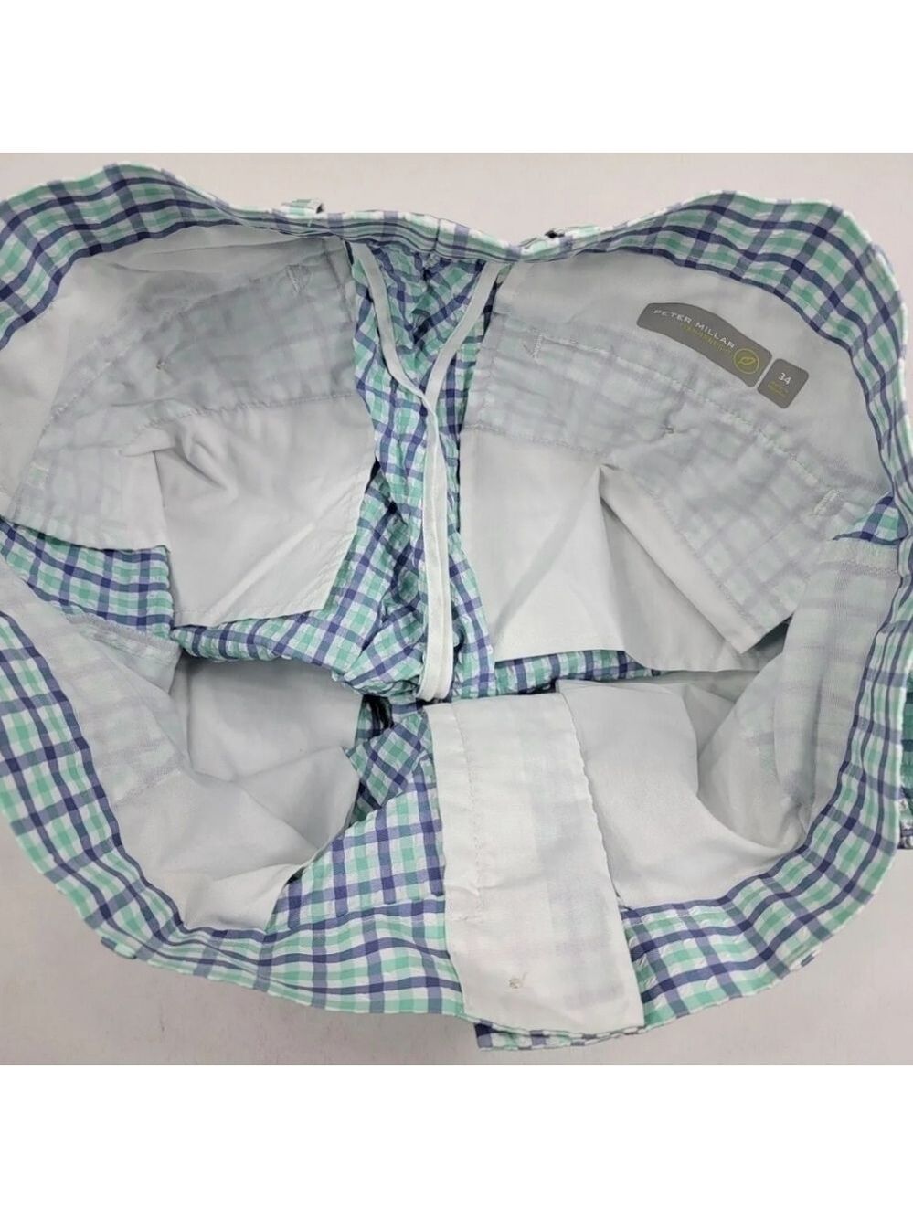 ⛳️ PETER MILLAR FEATHERWEIGHT Golf Shorts Performance Blue Green White Plaid 34 - Picture 6 of 7